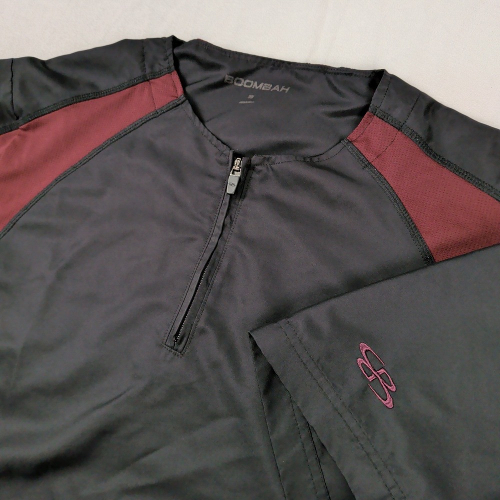 Boombah Explosion Mens Small Black Maroon Short Sleeve 1/4 Zip Pullover Jacket